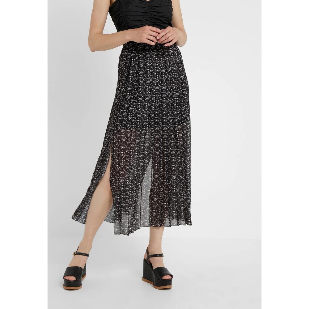 See By Chloe Semi-Sheer Slit Pleated Maxi Skirt Black Size FR 38 US 6